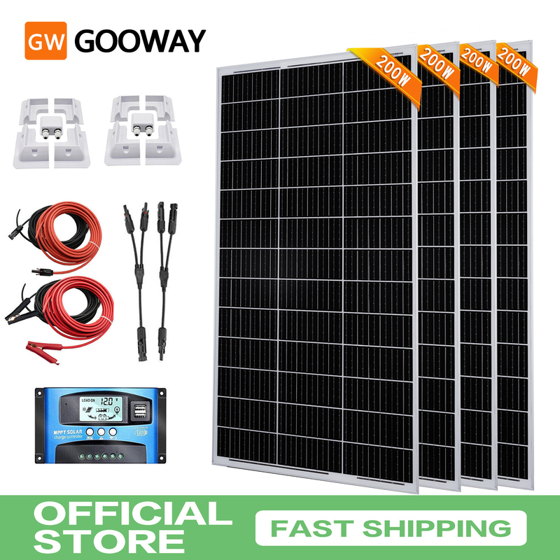 200w 400w 800w Kit di pannelli solari 12v con supporti di montaggio RV Caravan Camper Van